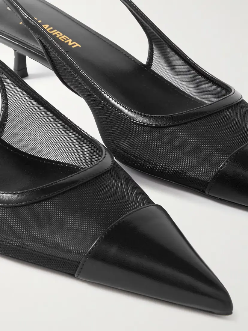 Saint Laurent Oxalis Leather-trimmed Mesh Slingback Pumps | Thumbnail 4 Saint Laurent Oxalis Leather-trimmed Mesh Slingback Pumps | Thumbnail 4