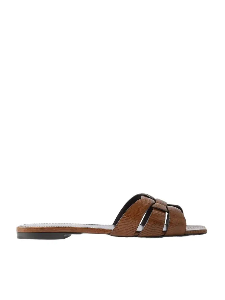Tribute Lizard-effect Leather Slides