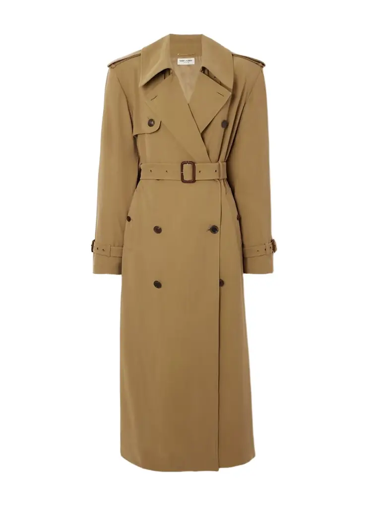 Double-breasted Belted Twill Trench Coat