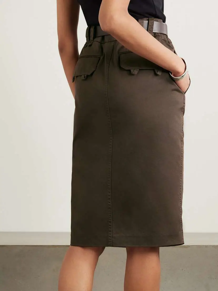 Saint Laurent Belted Leather-trimmed Denim Midi Skirt | Thumbnail 3