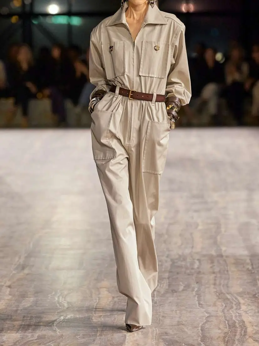 Saint Laurent Belted Cotton-twill Jumpsuit | Thumbnail 4 Saint Laurent Belted Cotton-twill Jumpsuit | Thumbnail 4