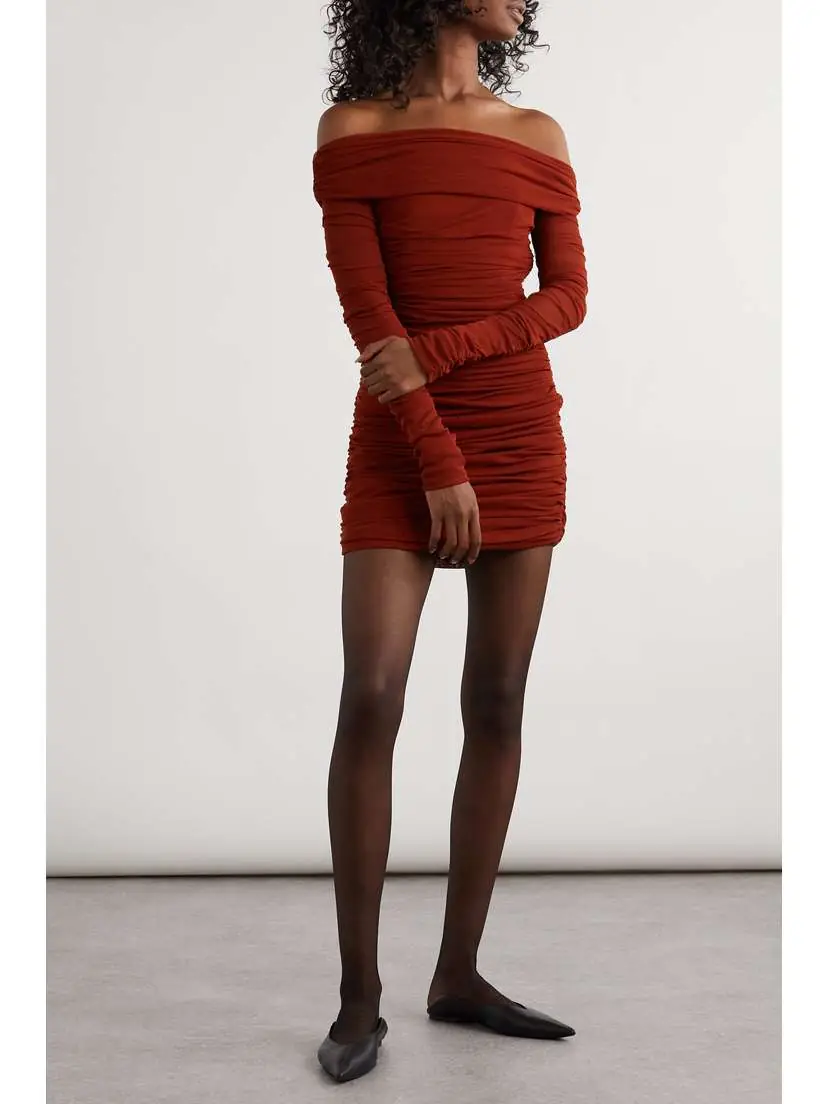 Saint Laurent Strapless Ruched Stretch-tulle Mini Dress | Thumbnail 2 Saint Laurent Strapless Ruched Stretch-tulle Mini Dress | Thumbnail 2