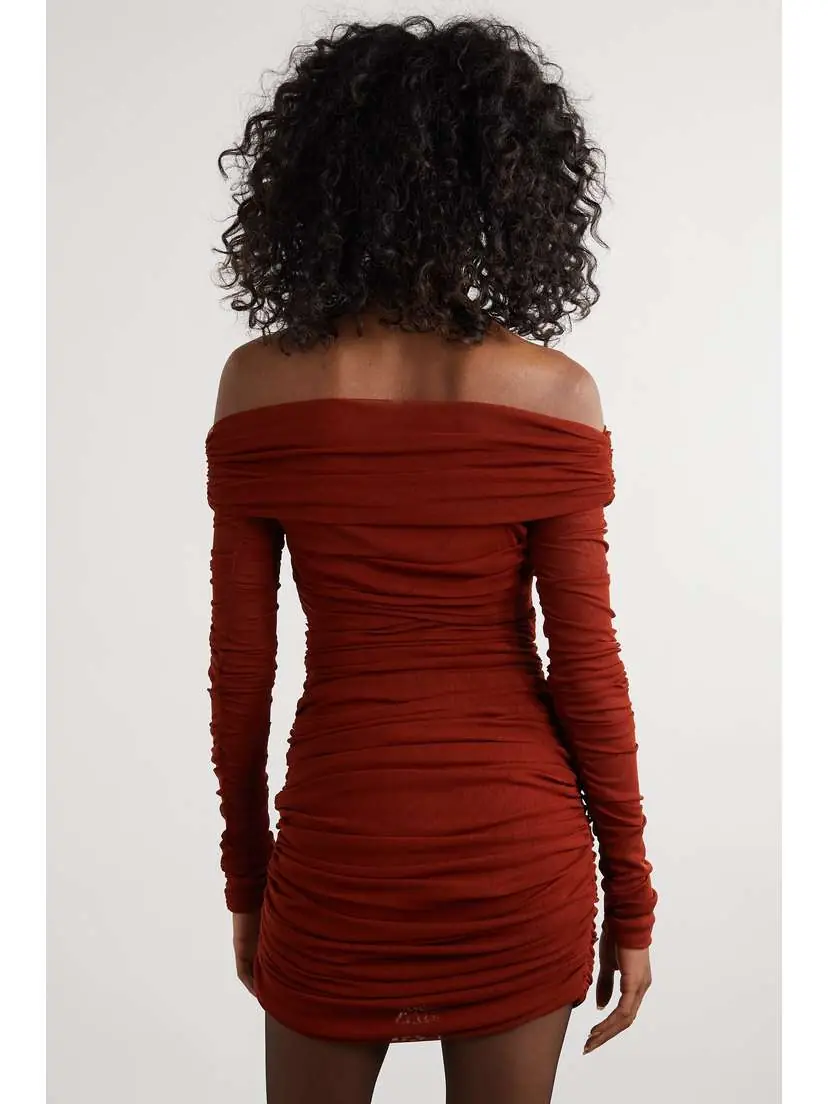 Saint Laurent Strapless Ruched Stretch-tulle Mini Dress | Thumbnail 3 Saint Laurent Strapless Ruched Stretch-tulle Mini Dress | Thumbnail 3