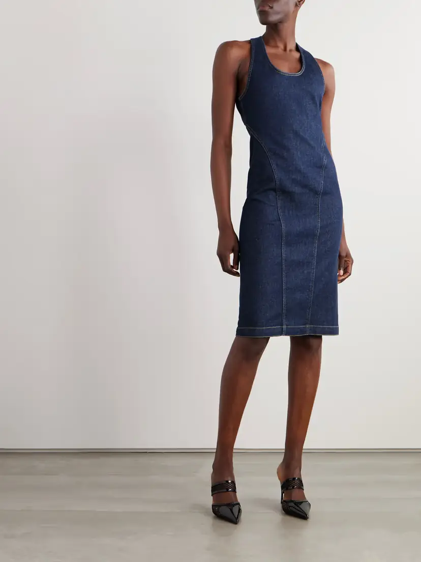 Alaïa Paneled Denim Midi Dress | Thumbnail 2 Alaïa Paneled Denim Midi Dress | Thumbnail 2