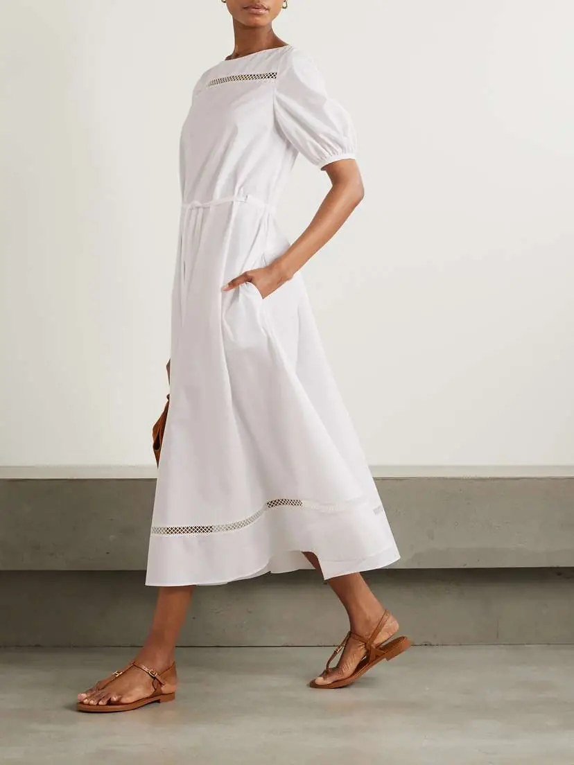 Chloé Belted Broderie Anglaise-trimmed Cotton-poplin Midi Dress | Thumbnail 2 Chloé Belted Broderie Anglaise-trimmed Cotton-poplin Midi Dress | Thumbnail 2