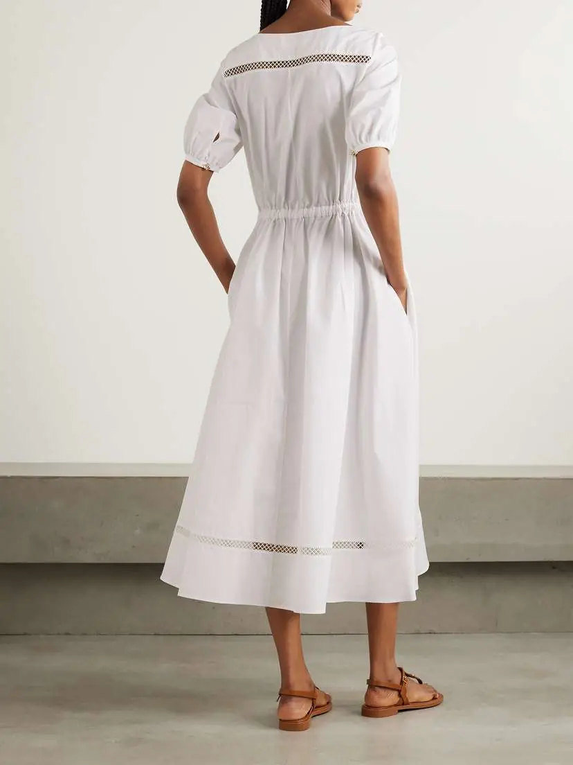 Chloé Belted Broderie Anglaise-trimmed Cotton-poplin Midi Dress | Thumbnail 3 Chloé Belted Broderie Anglaise-trimmed Cotton-poplin Midi Dress | Thumbnail 3