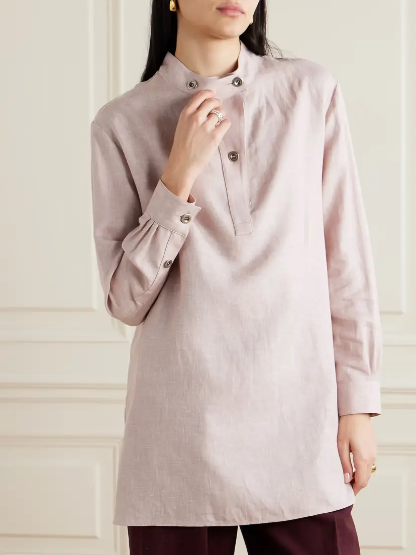 Loro Piana Linen, Wool And Silk-blend Blouse - Pink | Thumbnail 3 Loro Piana Linen, Wool And Silk-blend Blouse - Pink | Thumbnail 3