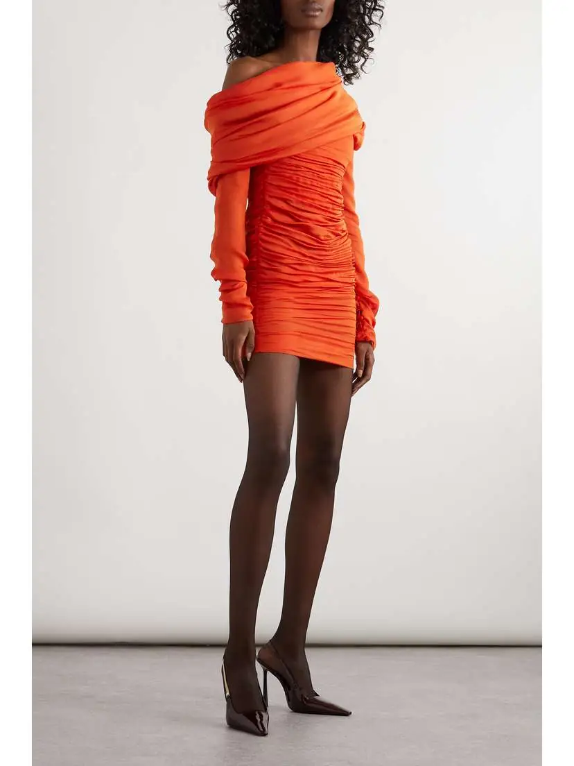 Saint Laurent One-shoulder Ruched Silk-crepon Mini Dress | Thumbnail 2