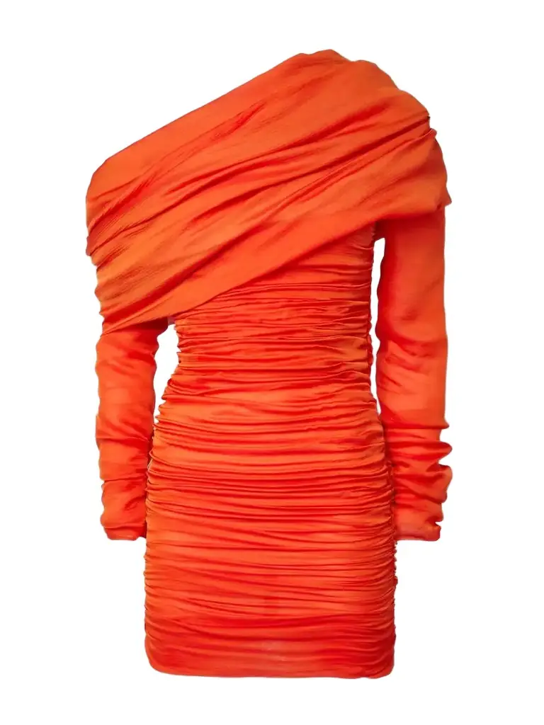 One-shoulder Ruched Silk-crepon Mini Dress