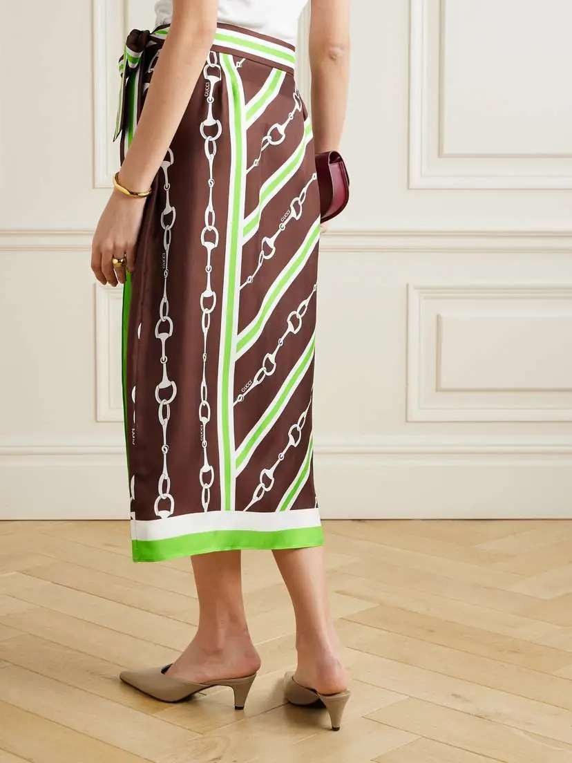 Gucci Printed Silk-twill Wrap Skirt | Thumbnail 3 Gucci Printed Silk-twill Wrap Skirt | Thumbnail 3