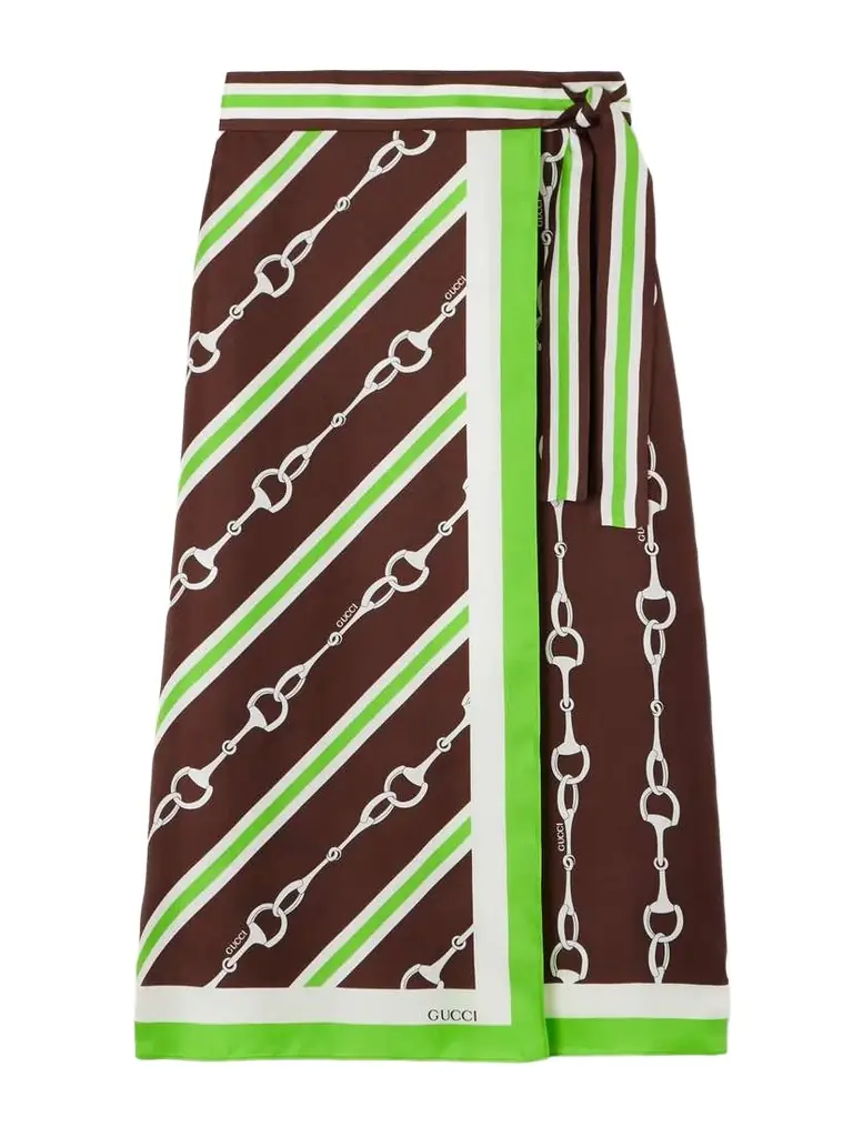 Printed Silk-twill Wrap Skirt