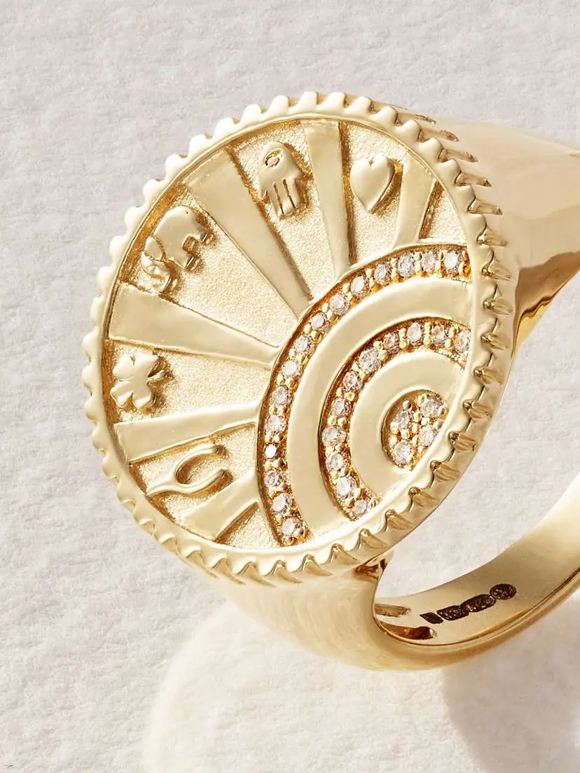 Sydney Evan Small Luck Coin 14-karat Gold Diamond Signet Ring | Thumbnail 4 Sydney Evan Small Luck Coin 14-karat Gold Diamond Signet Ring | Thumbnail 4
