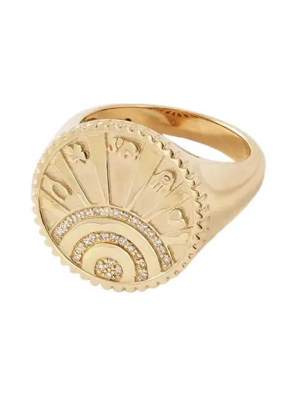 Sydney Evan Small Luck Coin 14-karat Gold Diamond Signet Ring
