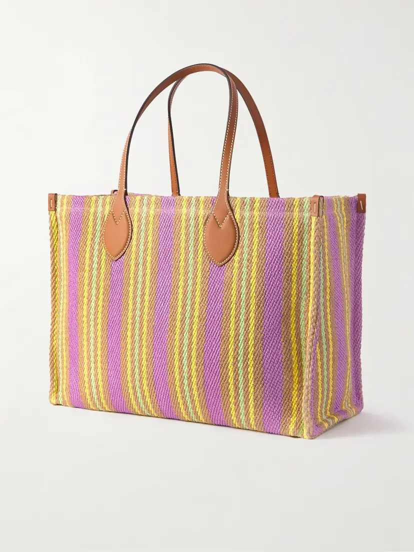 Gucci Medium Leather-trimmed Embroidered Striped Raffia Tote | Thumbnail 3 Gucci Medium Leather-trimmed Embroidered Striped Raffia Tote | Thumbnail 3
