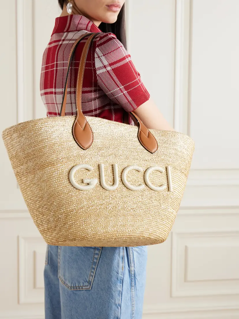 Gucci Leather-trimmed Appliquéd Raffia Tote | Thumbnail 2 Gucci Leather-trimmed Appliquéd Raffia Tote | Thumbnail 2