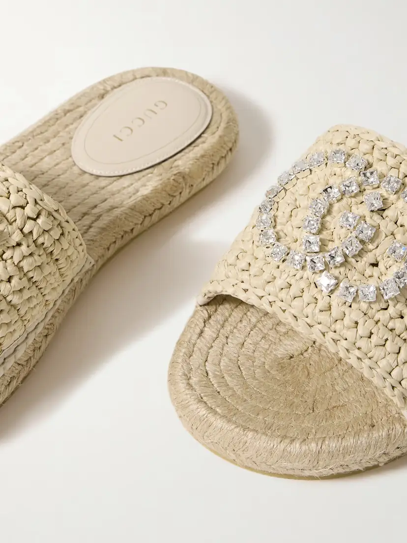 Gucci Cora Crystal-embellished Raffia Espadrille Sandals | Thumbnail 4 Gucci Cora Crystal-embellished Raffia Espadrille Sandals | Thumbnail 4