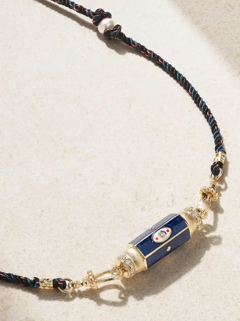 Evil Eye 14-karat Gold, Enamel, Pearl And Diamond Necklace