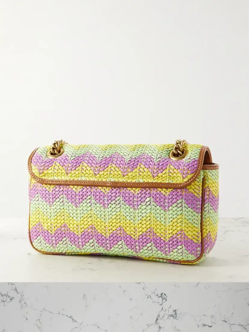Gucci Gg Marmont 2.0 Leather-trimmed Striped Raffia Shoulder Bag | Thumbnail 3 Gucci Gg Marmont 2.0 Leather-trimmed Striped Raffia Shoulder Bag | Thumbnail 3