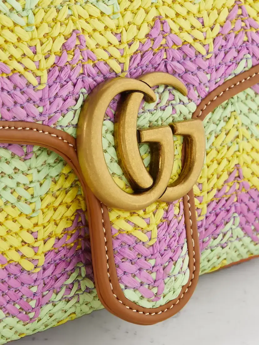 Gucci Gg Marmont 2.0 Leather-trimmed Striped Raffia Shoulder Bag | Thumbnail 4 Gucci Gg Marmont 2.0 Leather-trimmed Striped Raffia Shoulder Bag | Thumbnail 4
