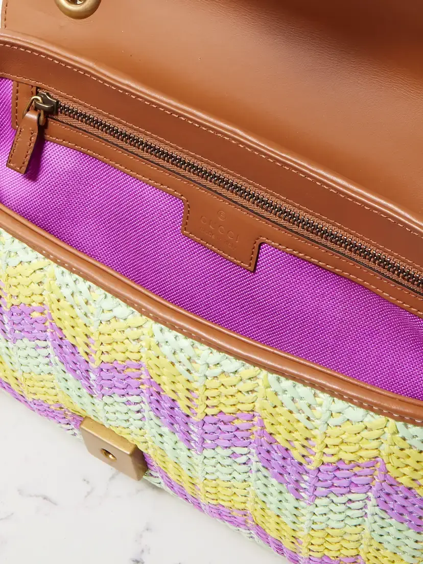 Gucci Gg Marmont 2.0 Leather-trimmed Striped Raffia Shoulder Bag | Thumbnail 5 Gucci Gg Marmont 2.0 Leather-trimmed Striped Raffia Shoulder Bag | Thumbnail 5