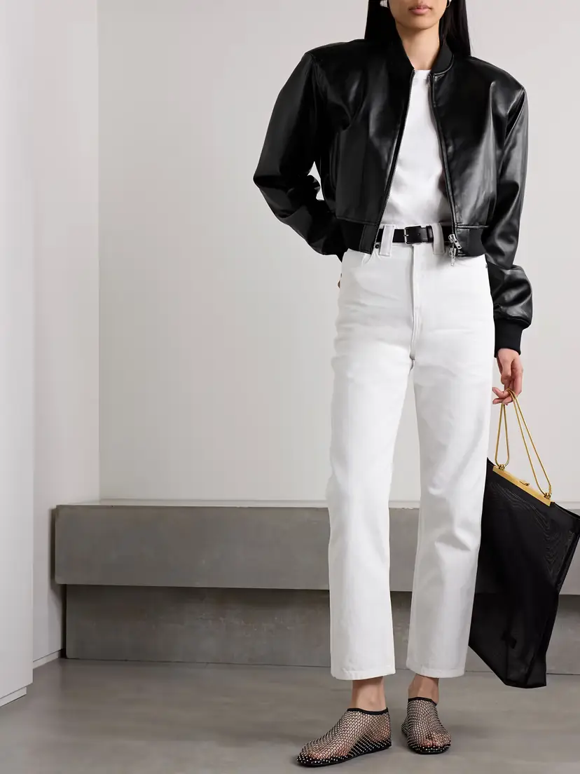 The Frankie Shop Micky Cropped Faux Leather Bomber Jacket | Thumbnail 2 The Frankie Shop Micky Cropped Faux Leather Bomber Jacket | Thumbnail 2