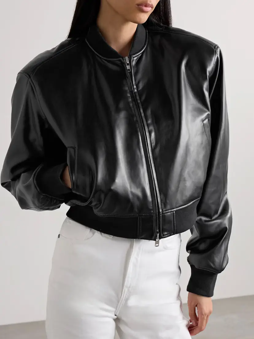 The Frankie Shop Micky Cropped Faux Leather Bomber Jacket | Thumbnail 3 The Frankie Shop Micky Cropped Faux Leather Bomber Jacket | Thumbnail 3