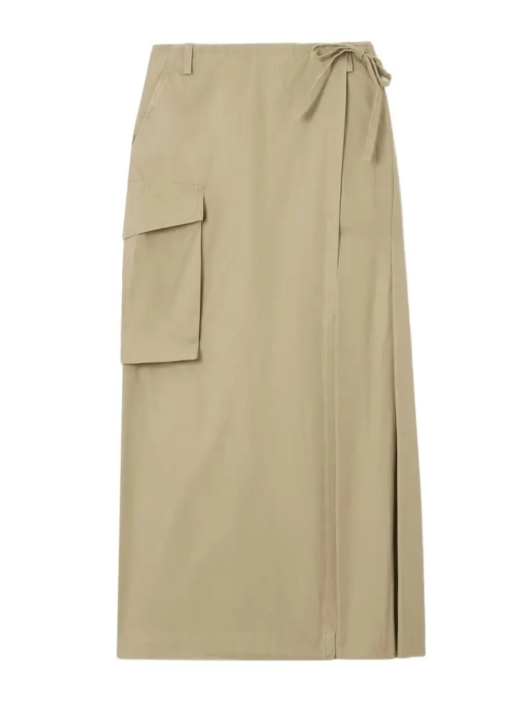 Pleated Cotton-twill Maxi Wrap Skirt