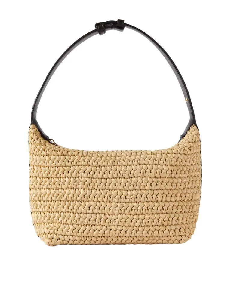 Bottega Veneta Wallace Leather-trimmed Raffia Shoulder Bag | Thumbnail 1 Bottega Veneta Wallace Leather-trimmed Raffia Shoulder Bag | Thumbnail 1