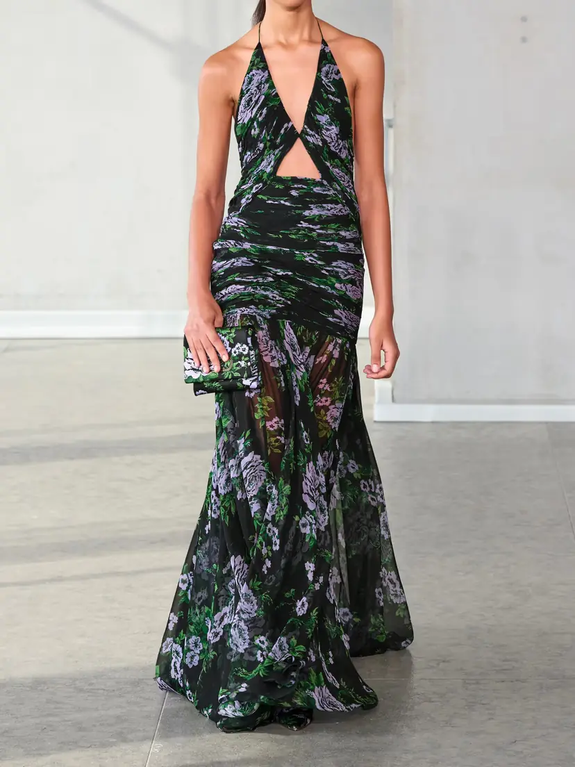 Carolina Herrera Cutout Ruched Floral-print Silk-georgette Halterneck Gown | Thumbnail 4 Carolina Herrera Cutout Ruched Floral-print Silk-georgette Halterneck Gown | Thumbnail 4