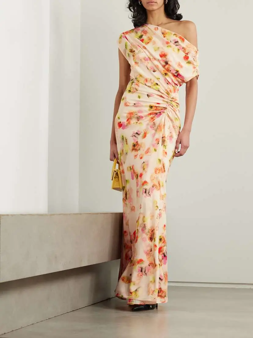 A.L.C. Poppy One-shoulder Ruched Printed Stretch-silk Gown | Thumbnail 2 A.L.C. Poppy One-shoulder Ruched Printed Stretch-silk Gown | Thumbnail 2