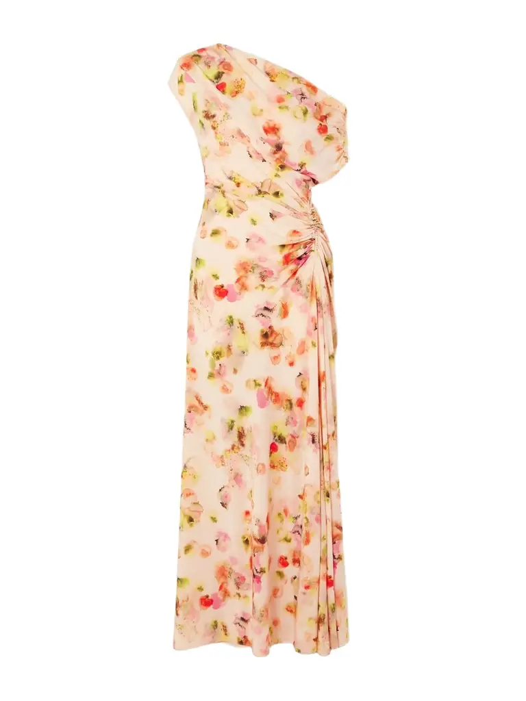 A.L.C. Poppy One-shoulder Ruched Printed Stretch-silk Gown | Thumbnail 1 A.L.C. Poppy One-shoulder Ruched Printed Stretch-silk Gown | Thumbnail 1