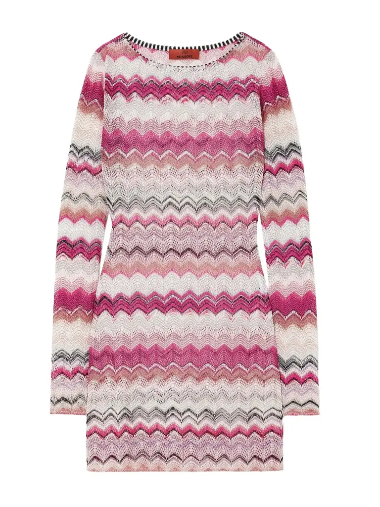 Mare Striped Metallic Crochet-knit Mini Dress