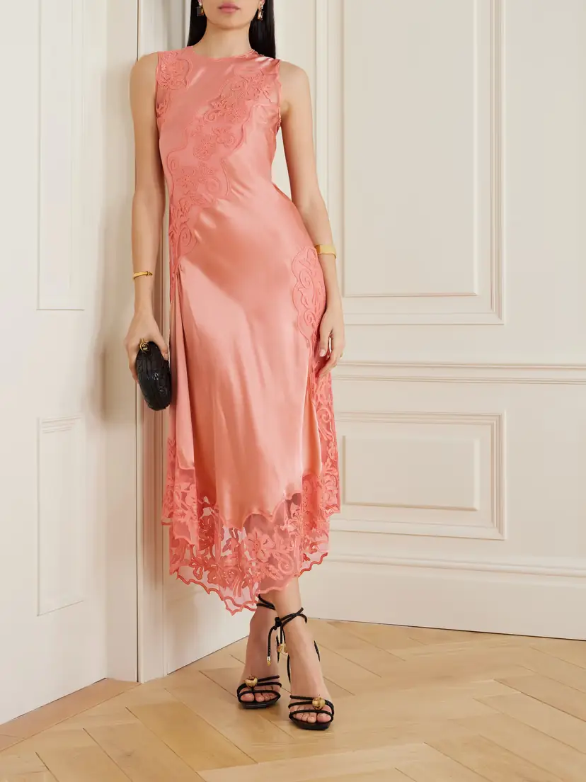 Ulla Johnson Kaia Open-back Asymmetric Appliquéd Tulle-trimmed Silk-charmeuse Midi Dress | Thumbnail 2 Ulla Johnson Kaia Open-back Asymmetric Appliquéd Tulle-trimmed Silk-charmeuse Midi Dress | Thumbnail 2