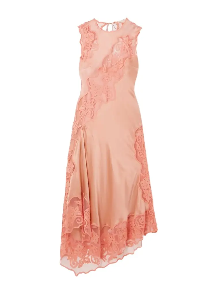 Ulla Johnson Kaia Open-back Asymmetric Appliquéd Tulle-trimmed Silk-charmeuse Midi Dress | Thumbnail 1 Ulla Johnson Kaia Open-back Asymmetric Appliquéd Tulle-trimmed Silk-charmeuse Midi Dress | Thumbnail 1