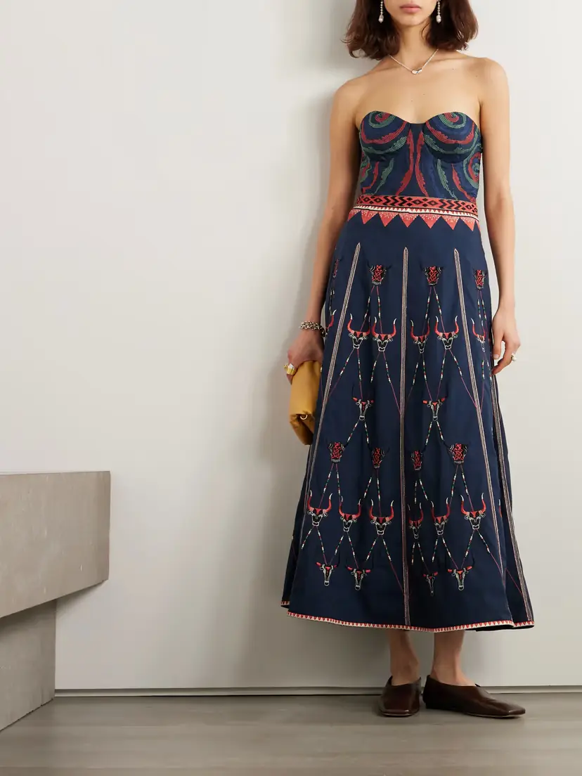 Emporio Sirenuse Lotty Bulls Embellished Embroidered Cotton-blend Poplin Midi Dress | Thumbnail 2 Emporio Sirenuse Lotty Bulls Embellished Embroidered Cotton-blend Poplin Midi Dress | Thumbnail 2