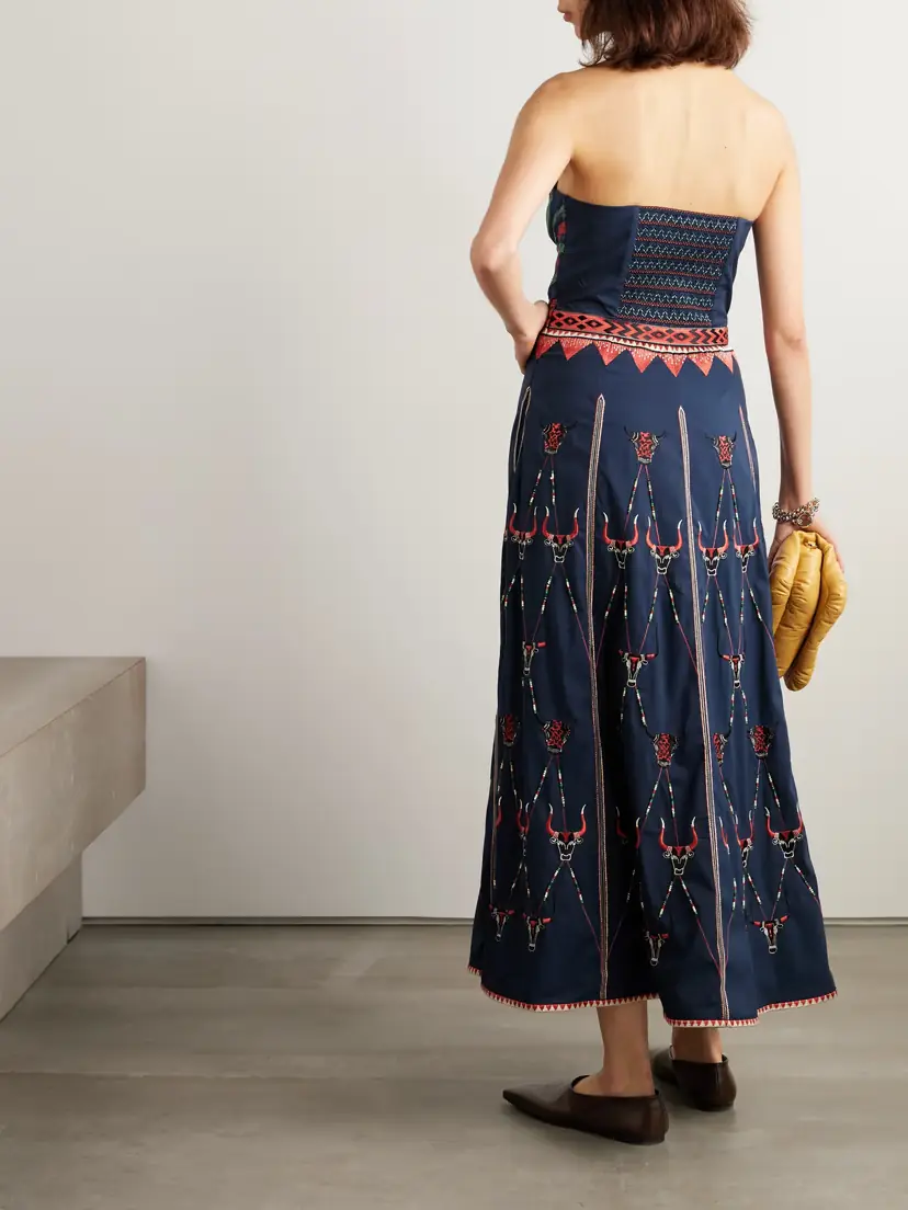 Emporio Sirenuse Lotty Bulls Embellished Embroidered Cotton-blend Poplin Midi Dress | Thumbnail 3 Emporio Sirenuse Lotty Bulls Embellished Embroidered Cotton-blend Poplin Midi Dress | Thumbnail 3