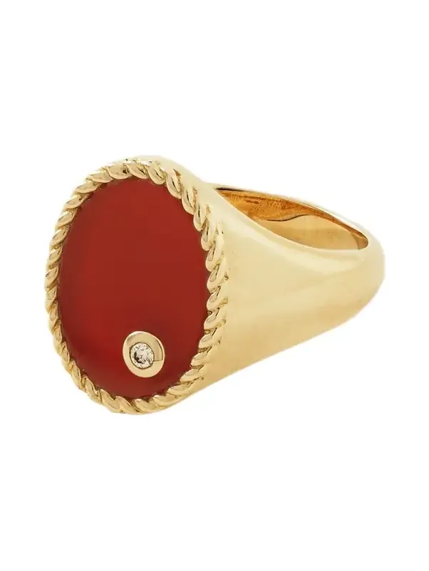 9-karat Gold, Agate And Diamond Signet Ring 9-karat Gold, Agate And Diamond Signet Ring