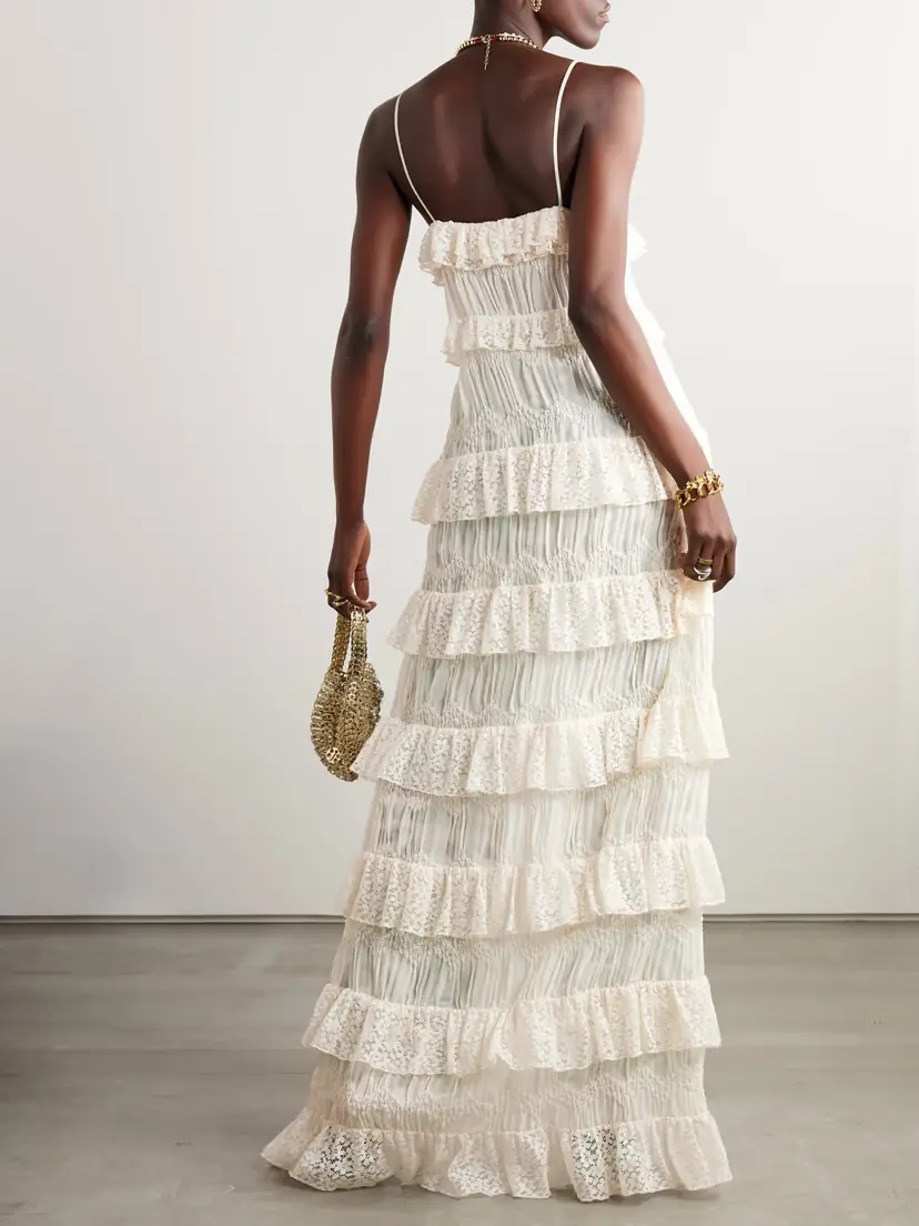SIEDRÉS Lisette Ruffled Cotton-blend Lace And Cloqué Maxi Dress | Thumbnail 3 SIEDRÉS Lisette Ruffled Cotton-blend Lace And Cloqué Maxi Dress | Thumbnail 3