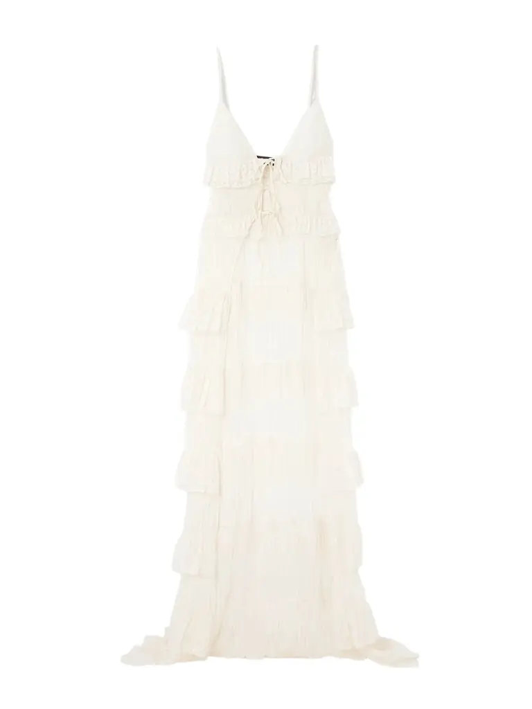SIEDRÉS Lisette Ruffled Cotton-blend Lace And Cloqué Maxi Dress | Thumbnail 1 SIEDRÉS Lisette Ruffled Cotton-blend Lace And Cloqué Maxi Dress | Thumbnail 1