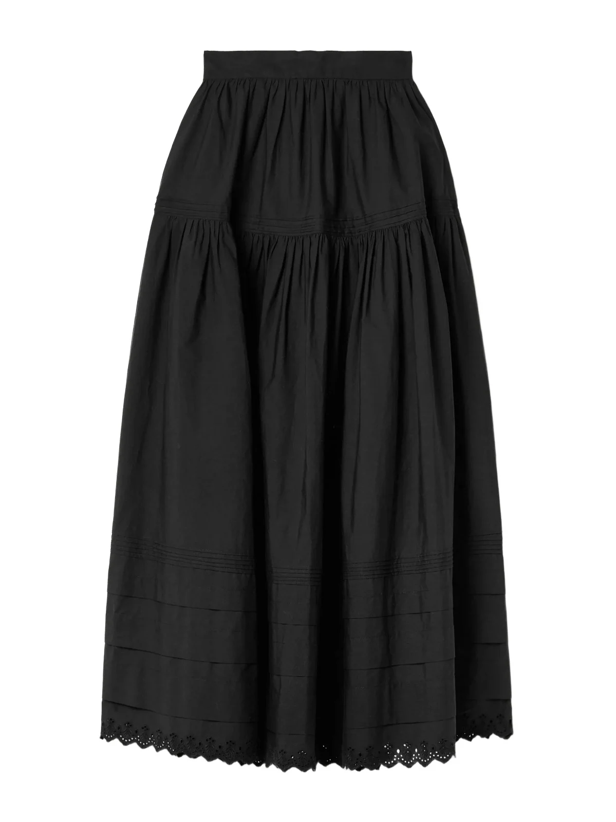 DÔEN Sebastiane Crochet-knit Trimmed Organic Cotton-poplin Midi Skirt