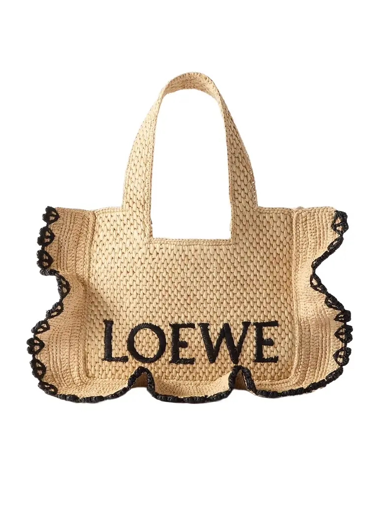 Loewe + Paula's Ibiza Small Ruffled Embroidered Raffia Tote | Thumbnail 1 Loewe + Paula's Ibiza Small Ruffled Embroidered Raffia Tote | Thumbnail 1
