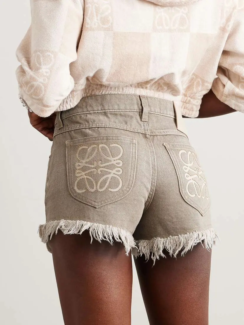 Loewe + Paula's Ibiza Anagram Frayed Embroidered Denim Shorts | Thumbnail 3 Loewe + Paula's Ibiza Anagram Frayed Embroidered Denim Shorts | Thumbnail 3