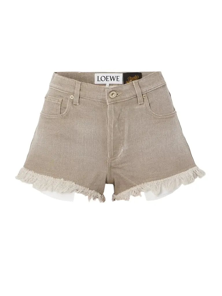 + Paula's Ibiza Anagram Frayed Embroidered Denim Shorts