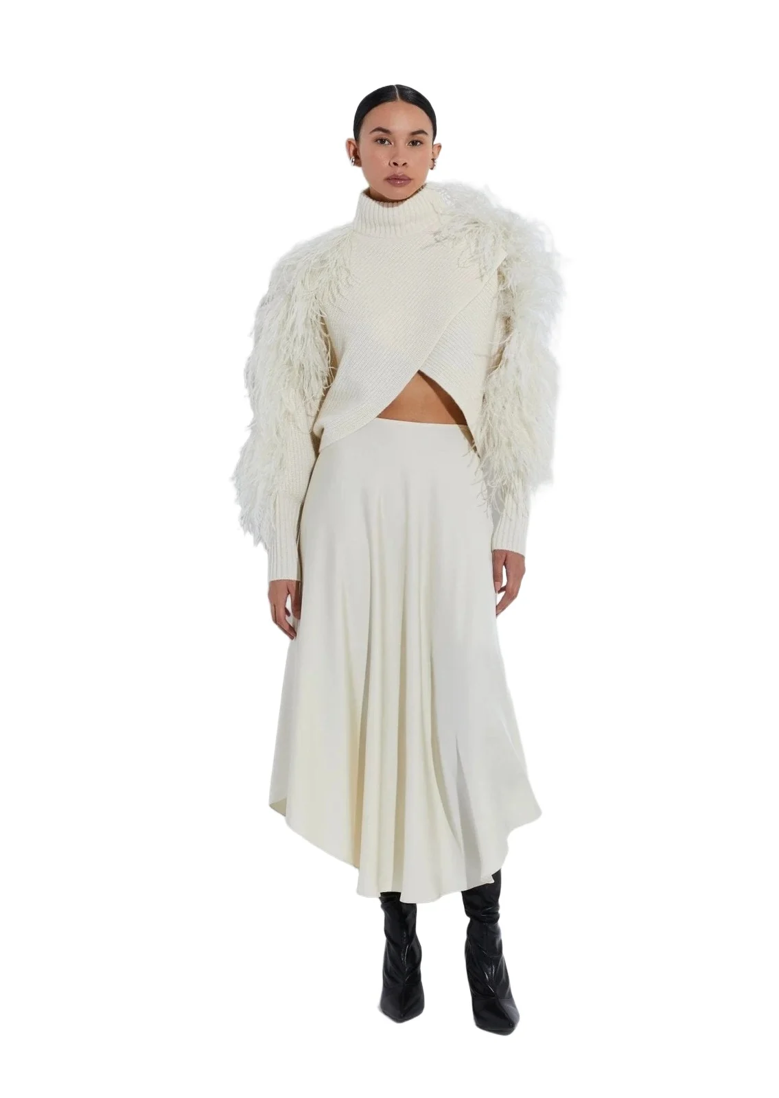 Lapointe Cashmere Crossover Sweater With Feathers