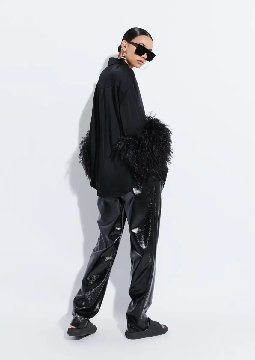 Lapointe Satin Button Down With Feathers | Thumbnail 2