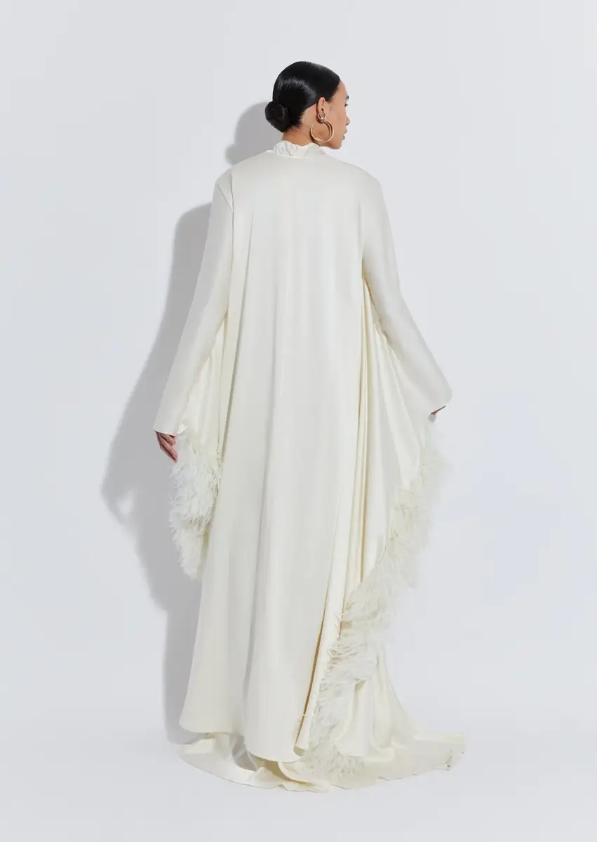 Lapointe Satin Caftan With Feathers | Thumbnail 3