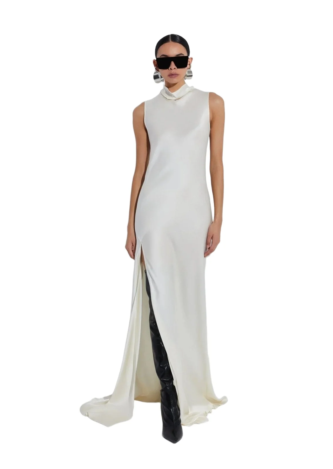 Satin Drape Neck Sleeveless Gown