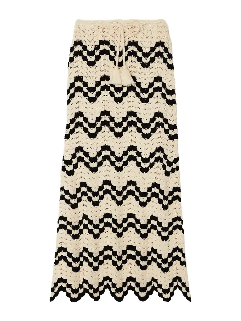 Safi Scalloped Crocheted Cotton Midi Skirt