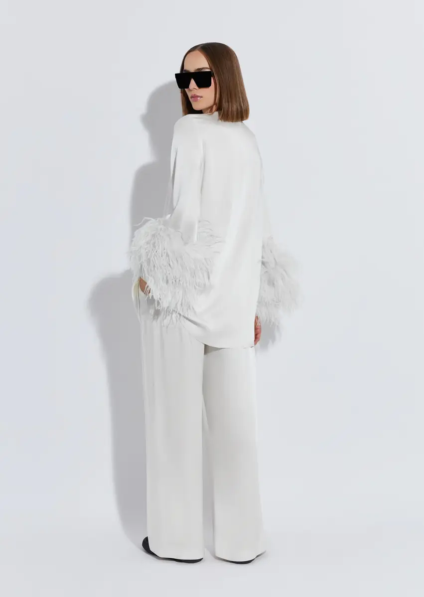 LAPOINTE Satin Dress With Feathers | Thumbnail 2