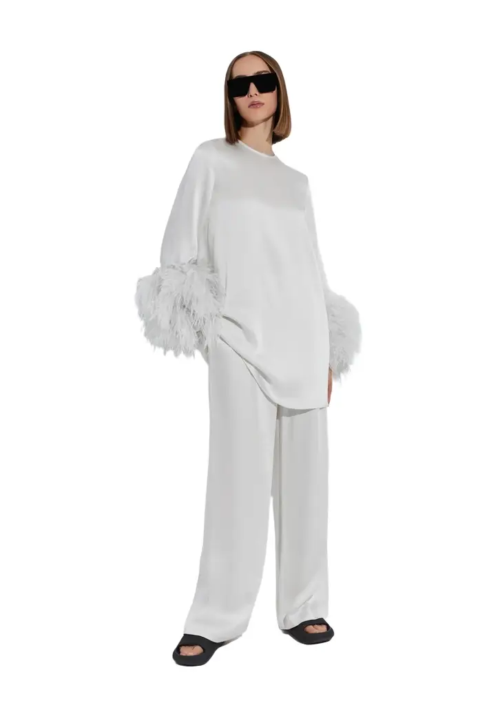 LAPOINTE Satin Dress With Feathers | Image 1 LAPOINTE Satin Dress With Feathers | Image 1